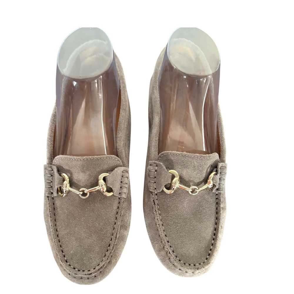 Boemos Italy Taupe Suede Gold Horsebit Womens Gold Driving Loafers Gray Size 7